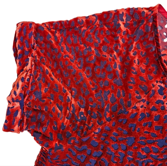 Johnny Was Jade Red Burnout Velvet Mini Dress Size XS Animal Print Silk Blend - Picture 11 of 16